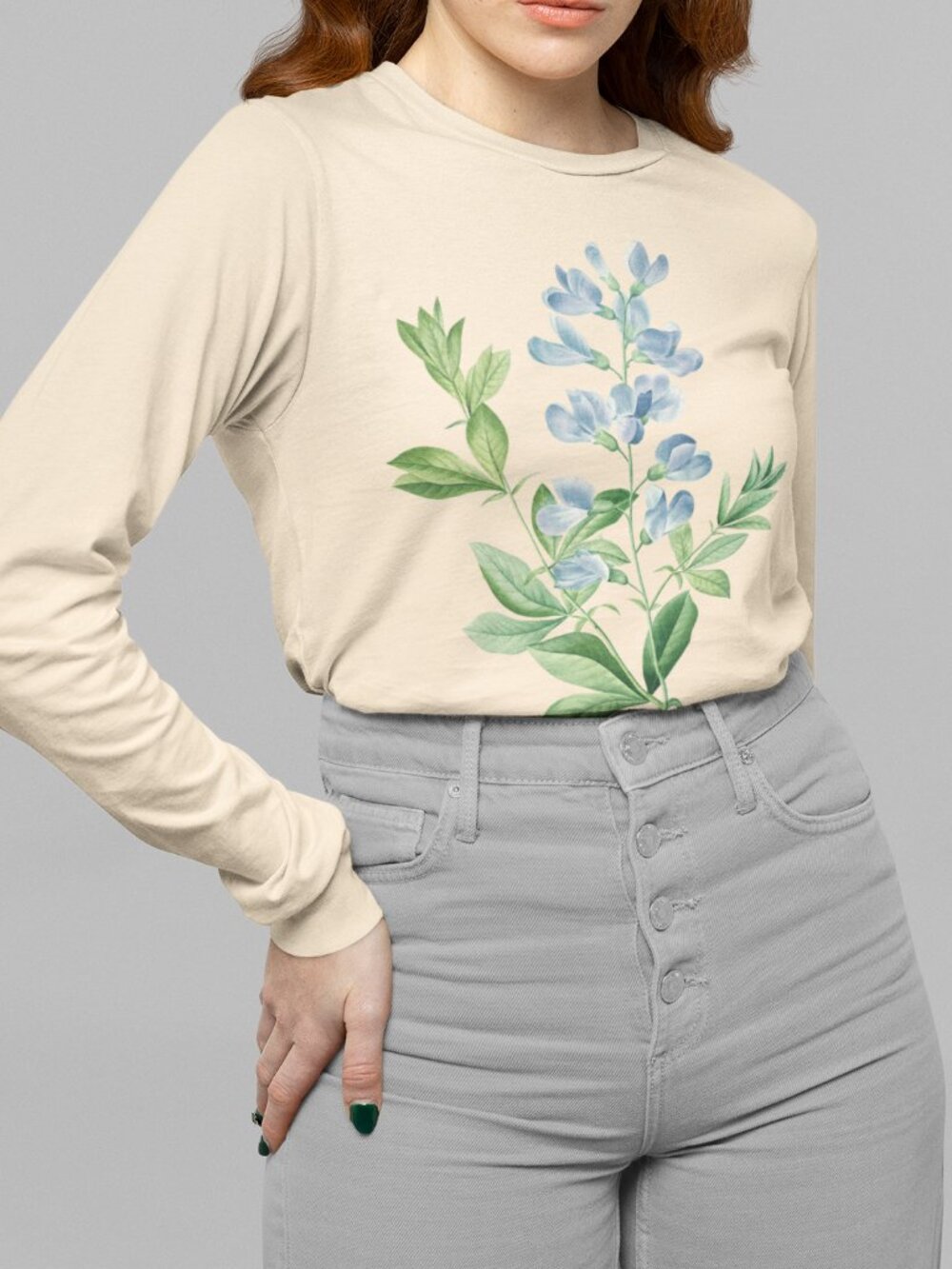 Sweet Pea Vintage Floral Print Long Sleeve Graphic Tee T-shirt S-XXL